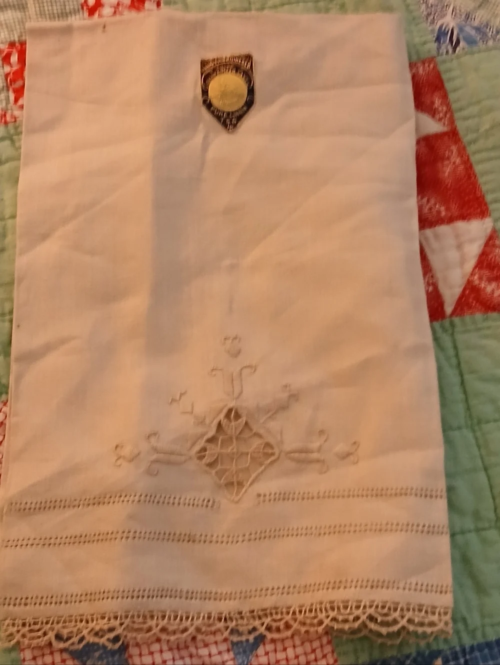 VINTAGE Pure LINEN HAND EMBROIDERED HAND TOWEL NOS